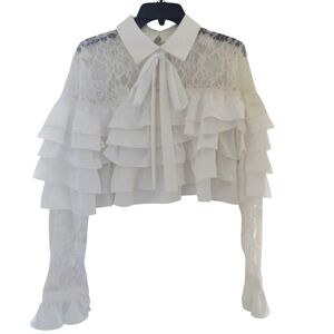 Stylewe White Romantic Lace Ruffle Blouse Size M NWOT